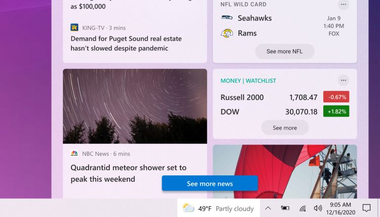 KB5001396 : le widget Météo en cours de déploiement sur la barre des tâches